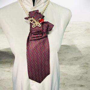 Chic Burgundy Necktie with Butterfly Accent